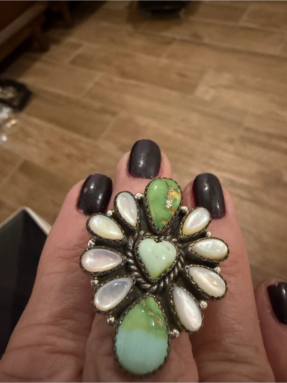 Palomino turquoise & Mother-of-Pearl Floral Statement Ring. Krush Kandy boutique
